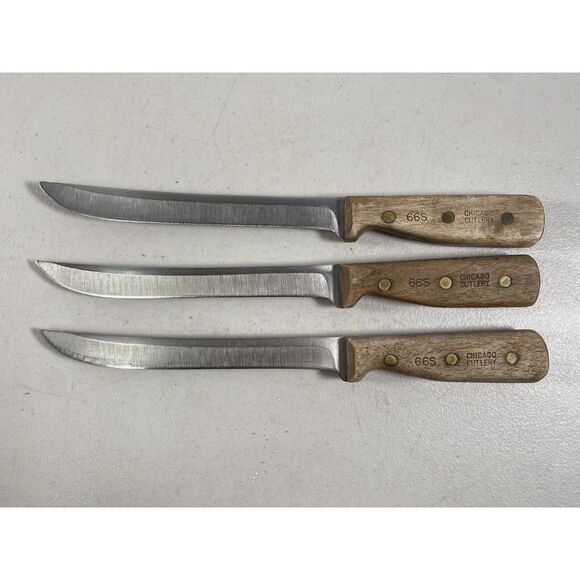 Lot Of 3 Vintage Chicago Cutlery 66S Carving Slicing Kitchen Knife 8" Blade - Picture 1 of 11